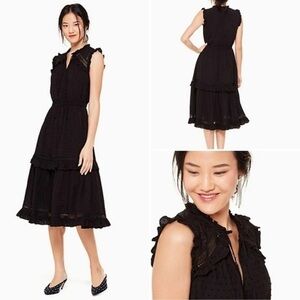Kate Spade polkadot textured midi dress SzXS A-line embroidered sleeveless black